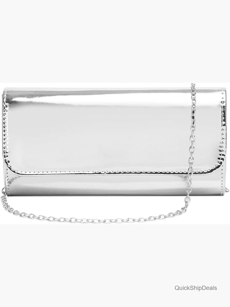 Patent Leather Envelope Clutch Evening Handbag With Detachable Chain Strap